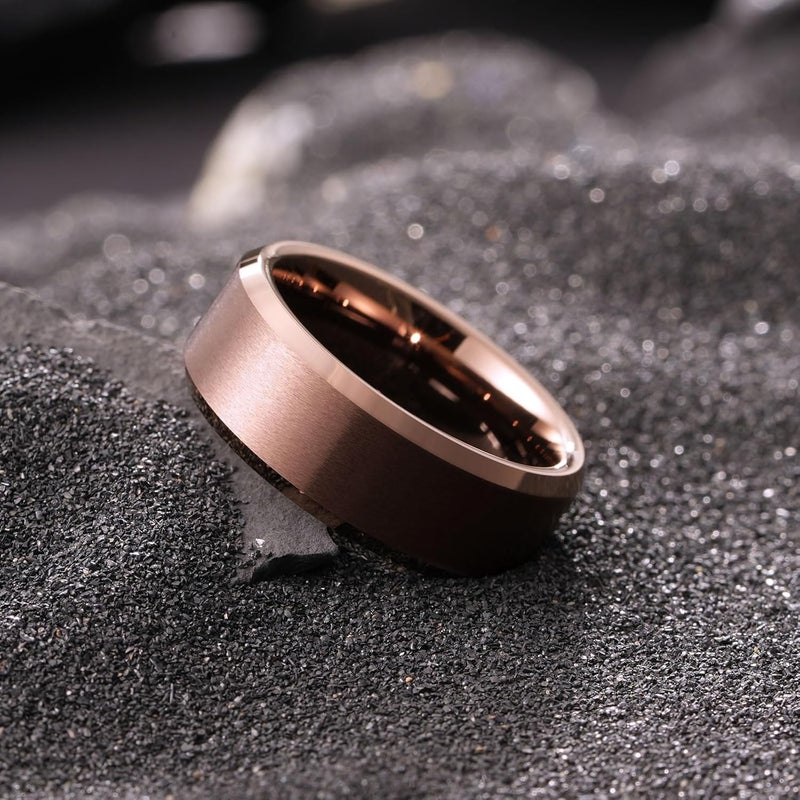 King Will Tungsten Men's Wedding Ring - Available in 6mm to 10mm, Black/Silver, Matte Finish, Beveled Polished Edge, Comfort Fit - Image 3